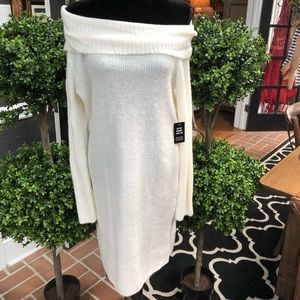 Cream sweater dress off shoulder long sleeve